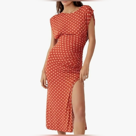 Free People Women's Lakeside Printed Midi Dress Ginger Heart Combo, Open Back S - Picture 5 of 12